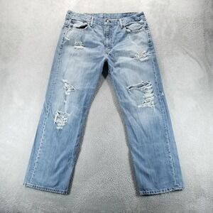 Levis 569‎ Jeans Mens 38x32 Blue Relaxed Straight Distressed Light Wash Mid Rise